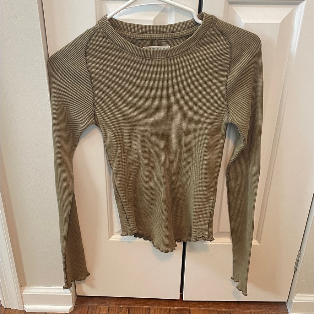 We The Free Olive Waffle Knit Top